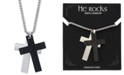 He Rocks Silver and Black Double Cross Pendant Necklace In Stainless Steel, 24" Chain